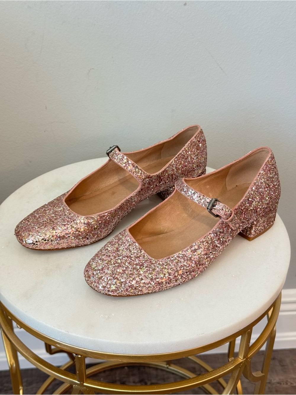 Madewell Pink Glitter Mary Jane Flats Sz 7.5 - Picture 2 of 13